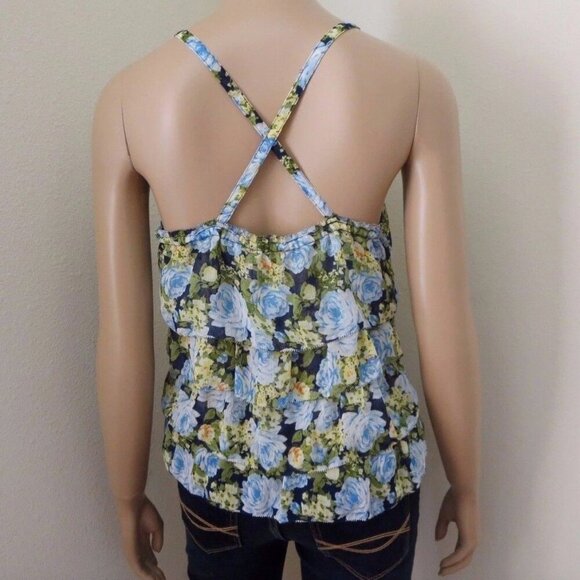 Abercrombie Womens Floral Ruffle Tank Top Size XS Shirt Blue & Green - Picture 5 of 7